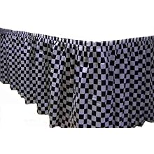 Kwik-Cover KS3096PK-BLKW PKG. Black & White Check Kwik-Skirt With 30" X 96" White Cover Fitted Table Cover With Skirt, Individually Wrapped, 2 bags of 5