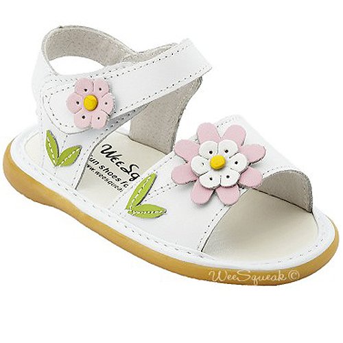 Wee Squeak Baby Toddler Girl Shoes White Pink Daisy Sandals 3-12
