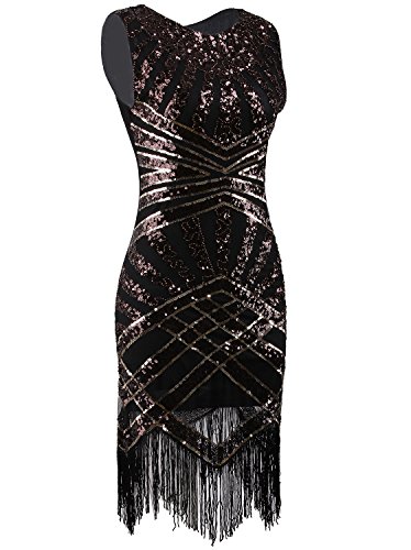 Vijiv Vintage 1920s Embellished Art Nouveau Fringe Sequin Beaded Flapper Dress