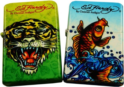 Authentic Ed Hardy Flip Top Lighter Collection (Assorted Designs)