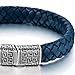 Silver Blue Stainless Steel Genuine Leather Bracelet Bangle Cuff Greek Braided