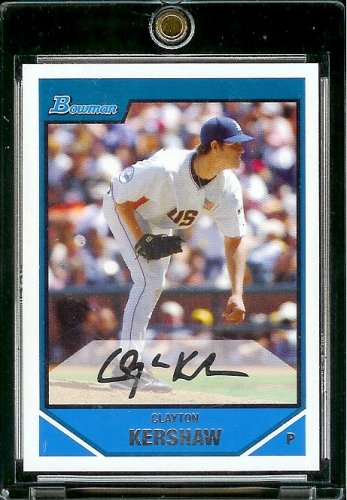 2007 Bowman Draft Future's Game Prospects # BDPP77 Clayton Kershaw (RC) - Los Angeles Dodgers - Rookie Baseball Card in a Protective Display Case