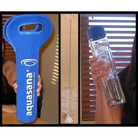 Aquasana Glass Decanter, AquaKoozy, and Bottle Brush