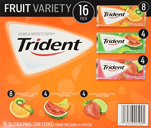 Trident Sugar Free Gum Fruit Variety Pack - 16 Packs of 18 Pieces
