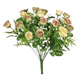 18" ELEGANT SILK ROSE FERN BRIDAL FLOWER BOUQUET BUSH MAUVE/GREEN/BEIGE 08