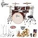 Gretsch New Catalina Maple Dark Cherry Burst (CMT-E825-DCB) 5-Piece Euro Kit With Sabian Cymbal Set & Gibraltar Hardware Pack - Includes: Gibraltar 5608 Drum Throne, Gibraltar 5600 hardware Pack & Sabian B8 Pro Cymbal Set, Drum Set Survival Guide, LP201BK-P LP Rumba Shaker