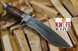 Knife King Custom Damascus Handmade Bowie Hunting Knife. With Leather Sheath. Top Quality