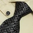 Designer Hand Made Black White Florals Pattern Necktie Cufflinks Set with Gift Box Ties for Him Jacquard Woven Pure Silk Mens Tie and Cuff Links Gift Tie Set S4004