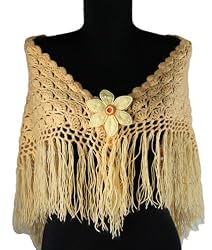 Handmade Lightweight Acrylic Shawl and Wrap for Petite Women - Soothing Peach (100% Crocheted By Hand)