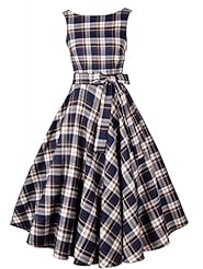 Sexy Cocktail Checkered Print Plaid Print Cotton/Polyester/Knit Party Dress  With a Sash 