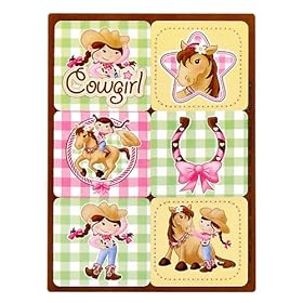  Pink Cowgirl Sticker Sheets (4) Party Supplies