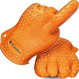 #1 Silicone BBQ Oven Cooking Gloves - Heat Resistant, Kitchen Baking Mitt, BBQ Grill - Perfect Stove Pot holders with High Temperature 450 Degrees - Waterproof, Smoking, Camping, Outdoor Grilling & Insulated Mittens - Rubber Grip for Hot food - Two Handed