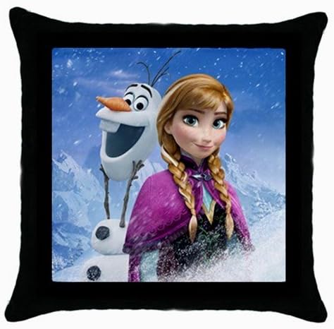 Frozen Anna Princess Olaf Snowman Disney Cartoon Movie Covers with Zippered Pillow Cases Pillowcase 18x18 Inches for Living Room or Kids Boys Girls Bedroom Decoration, Black Color