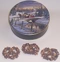 Scott's Cakes 1 lb. Dark Chocolate Covered Pretzel with Chocolate Chips & Peanut Butter Chips in a Sleigh Ride Tin