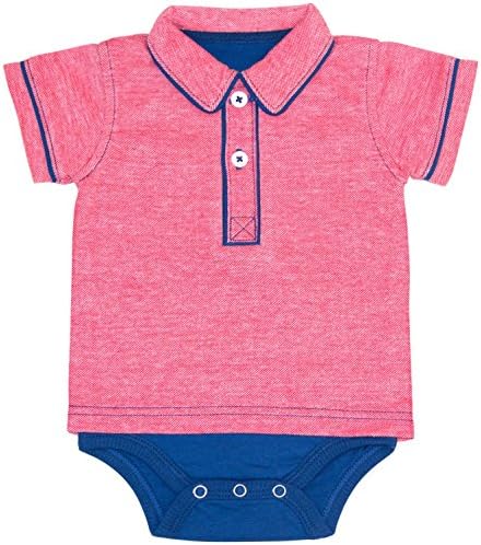 Kapital K Baby-Boys Newborn Carson Pique Polo Bodysuit, Tomato Town, 0-3 Months