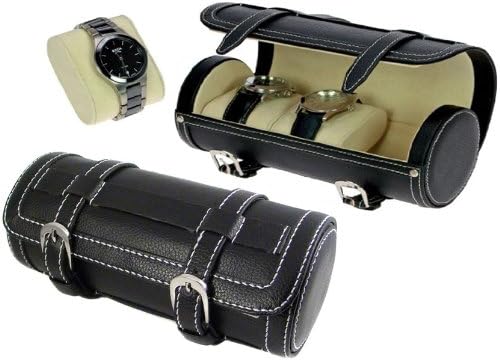 Black Leather Watch Travel Roll Case With Tan Suede Interior Watch Case