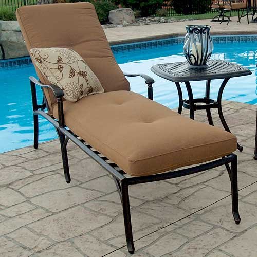 Willowbrook Cast Aluminum Outdoor Chaise Lounge Chair with Seat Cushion