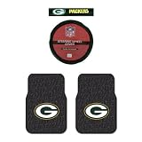 A Set of 2 Universal-Fit NFL Rubber Floor Mats and a Comfort Grip Steering Wheel Cover - Green Bay Packers
