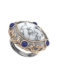 Carlo Viani® 14K Rose Gold Plated Howlite Ring with Lapis Gemstones