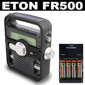 Eton FR500 Solarlink (Black), PLUS 4 AA Batteries & Recharger
