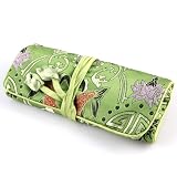 Silky Jewelry Roll / Cosmetic Roll Travel Pouch with Oriental Print Embroidering - Mixed Colors