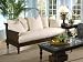 British Isle Upholstered White Fabric Sofa / Couch by Klaussner w/ Mahogany Frame