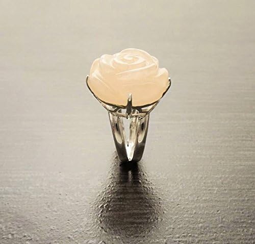 Rose Flower Ring - Sterling Silver Ring - Hand Engraved stone - Rose Quartz - Rose Flower - shabby chic ring - Unique Vintage Ring