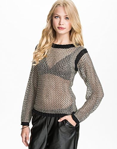 NLY Blush Women's Metallic Rib sweater Beige/black Size Medium 100% acrylic.