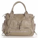 Handtasche Leder Schultertasche grau schlamm LECONI