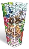 Amia 10-Inch Tall Hand-Painted Glass Vase Featuring Cats In a Mosaic Design