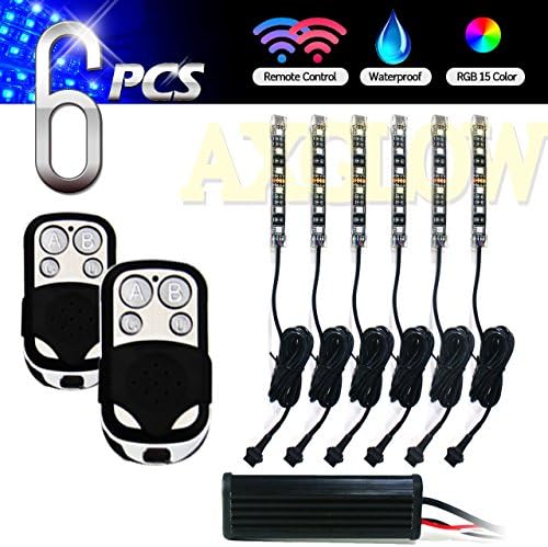 AXGLOW 6pc RGB Motorcycle LED Lights Kit with 2 PCS Remote Control and Waterproof Neon Flexible Strip