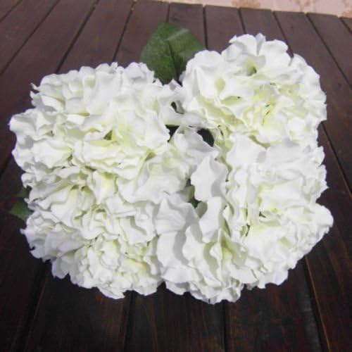 5 Heads Large Vintage Silk Hydrangea, Realistic Artificial Luxury Flowers Bouquet--White