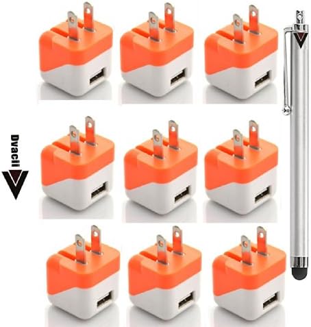 eCord® (Orange) 9X AC USB Power Adapter Home Wall Charger for iPhone, iPod and iPad, HTC, Samsung + More