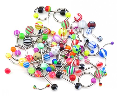 TEEMI 14g Tongue Rings Barbells Assorted Body Piercing Jewelry 110pcs,30pcs and 60pcs