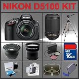Buy Nikon D5100 SLR Digital Camera with 18-55mm II AF-S DX Lens + Nikon AF-S DX VR Zoom-Nikkor 55-200mm f/4-5.6G IF-ED Lens Huge Accessories Package Including Wide Angle Macro Lens + Telephoto Lens + 16gb SDHC Memory Card + Hi-Speed SD Card Reader + 53'' Tripod + LCD / Lens Cleaner Kit + Lens Filter kit + Carrying Case + LCD Screen Protectors + Kit at amazon.com