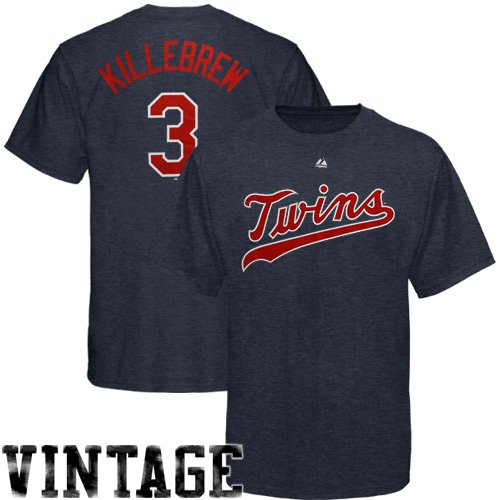 Majestic Harmon Killebrew Minnesota Twins #3 Cooperstown Collection Heathered T-Shirt - Navy Blue (Medium)