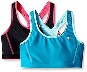 Champion Women's 2-Pack Reversible Racerback Sport Bra,Parakeet/Robins Egg/Black/Fiji Pink,Large