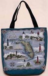 Lighthouses of Florida Decorative Shopping Tote Bag 17"x 17"