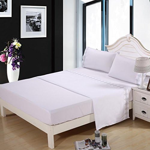 Homehug Textile 1800 Thread Count Embroidered 4pc Bed Sheet Set 100% Super Soft Polyester ,Free Shipping ,Embroidered Pattern,1800 Thread Count,king/queen Size,hot Sale! Shipments From the United States,wrinkle Free,fine Workmanship (King Size, WHITE)