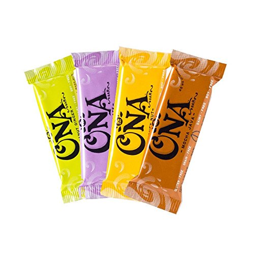 Ona Bars, Organic, Gluten Free and Delicious! Twelve 1.9 oz. packages (3 of each flavor: Chocolate, Honey Nut, Peanut Ginger, Mocha Java)