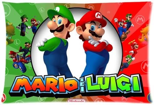 Custom Cotton Pillow Cases Super Mario Luigi Printed Zippered Cushion Cover Case 20x30 inch(Two Sides Printed)