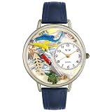 Whimsical Watches Unisex Fishing Navy Blue Leather Watch #U0810010