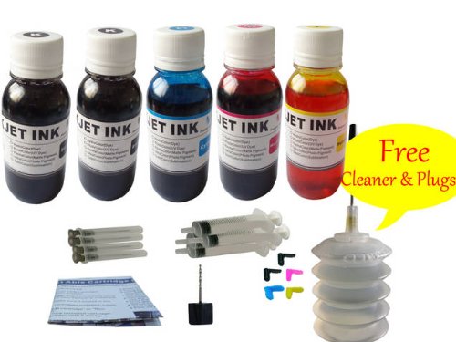 refillable ink for hp 600ml (20 oz.) refill kit for hp cartridge 940 920 564 901 xl 6000 6500 7000 7500a 8500a 8000 8500 4500 color & black with cleaner & 4 refill syringes & needles