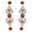 Earrings With 3.85ctw Precious Stones - Genuine Clean Diamonds, Sapphires and Tourmalines Made in 18K Three tone Gold. Total item weight 12.2g Length 42.5mm