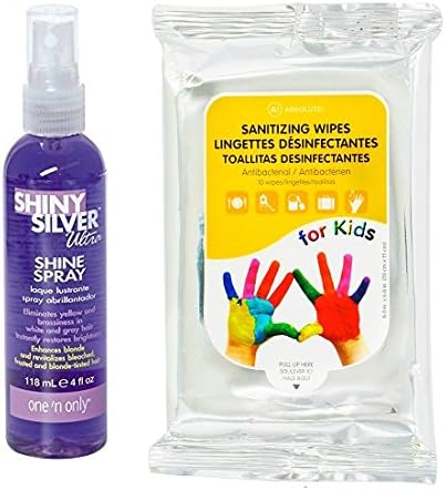 Shiny Silver Ultra Shine Spray 4oz by One n Only (with Kids sanitizing wipes)