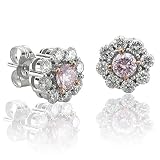 14k White Gold Pink and White Diamond Cluster Earrings (1.12 cttw)