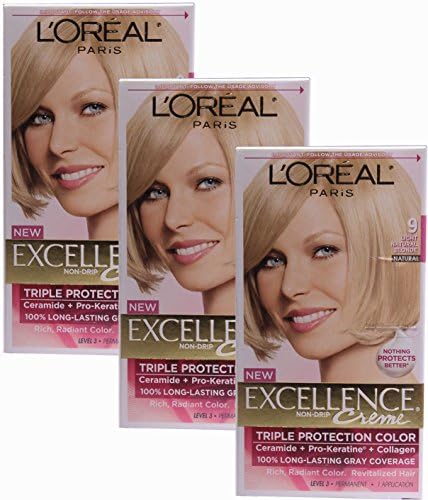 L'oreal Paris Excellence, Permanent Hair Color, Light Natural Blonde 9 (Pack of 3)