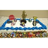 Super Mario Brothers Mario Kart 17 Piece Birthday Cake Topper Set Featuring 6 Pull Back Mario Kart Cars with Mario, Luigi, Toad, Donkey Kong, Princess Peach, Bowser, Mario Kart Racing Trophy, Mario Kart Stop, Yield, One Way Signs, and 6 Mario 1" Decorative Buttons ~ Mario Brothers