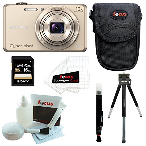 Sony DSC-WX220 DSCWX220/N 18.2 MP Digital Camera with 2.7-Inch LCD (Gold) with Sony 16GB SDHC Card and Accessory Bundle