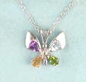 Genuine Gemstones Sterling Silver Butterfly Necklace